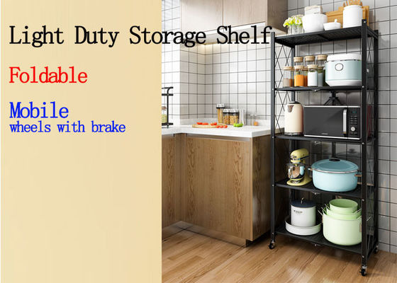 Shelving claro dobrável com rodas, shelving do dever do metal de 3 séries para a cozinha